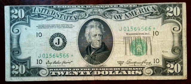 "Star" 1950-A $20 Fed Reserve Note F-2060J* 08 J Kansas City J/* Circulated 566*