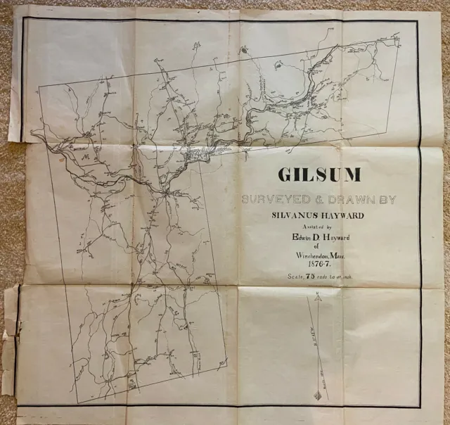 1876-1877 Gilsum New Hampshire Survey Map 28"x29" Silvanus Hayward Antique Orig