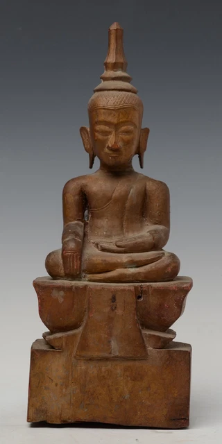 19th Century, Antique Laos Wooden Seated Buddha
