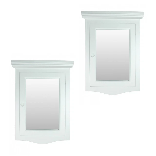 Corner Medicine Cabinet White Hardwood Wall Mount Recessed Mirror Set of 2