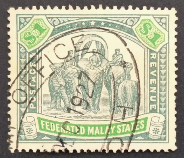 Malaysia Federated Malay States 1922-34, $1 pale green & green Used