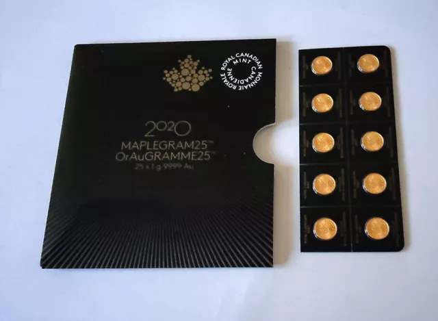 10g 999,9 Gold -  Maple Leaf Goldmünzen v. 2020 - 10 Stück zu je 1 Gramm