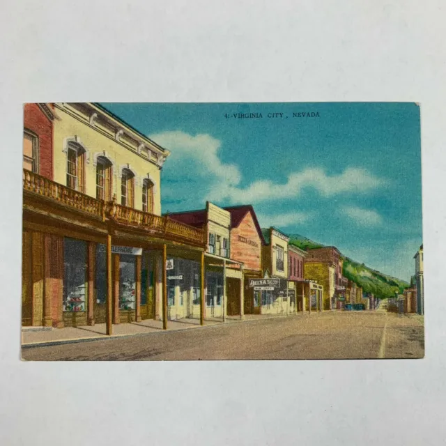 Postcard Nevada Virginia City NV Street Downtown 1940s Linen Unposted