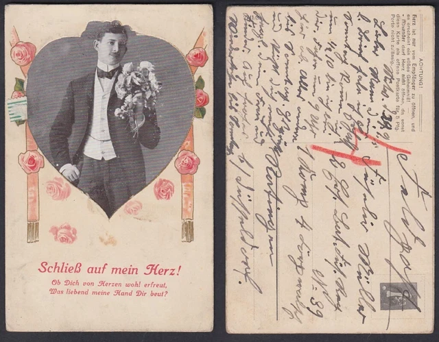 Ansichtskarte Feldpost Romantik Schließ auf mein Herz!