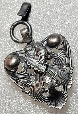 Vintage Antique Victorian Ornate Brass Heart Pendant Buckle