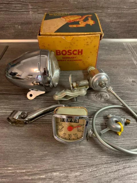Bosch Fahrrad Lampe Radlichtanlage mit VDO Tachometereinbau 50er Jahre NEU