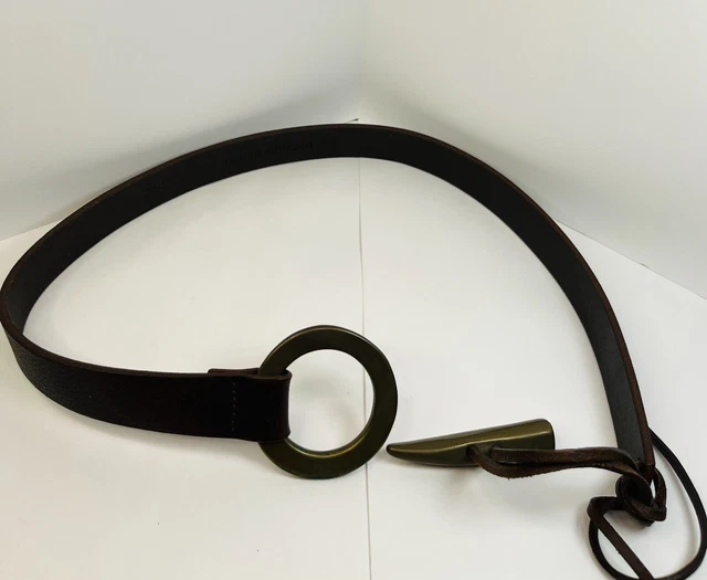 ISAIAH KINCAID BROWN Leather Belt Brass Hook Turn Buckle XS  display picture 2
