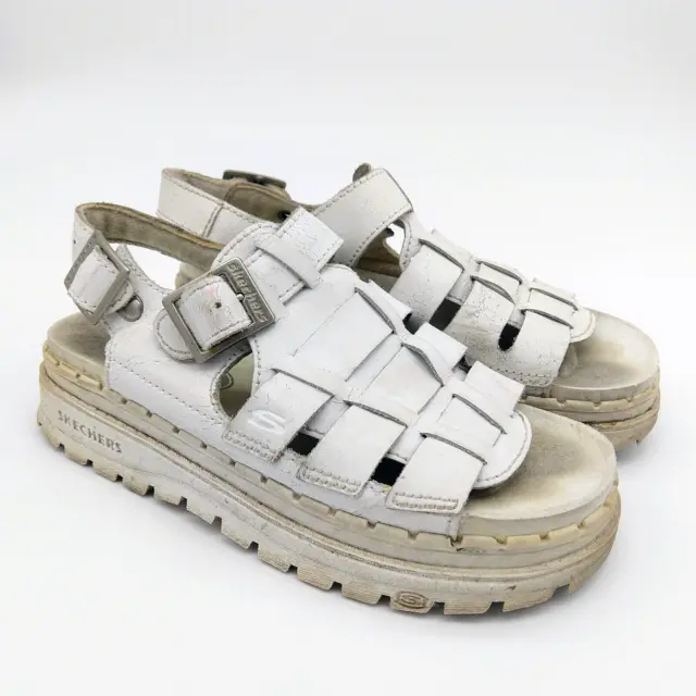 Vintage 90s Y2K Skechers Sun Jammers Fisherman Sandals Size 6 6.5 White Leather
