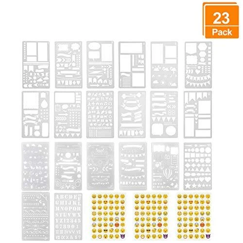 Lynlon Zeichenschablonen, 20 Stück und 144 Aufkleber für Journaling, F