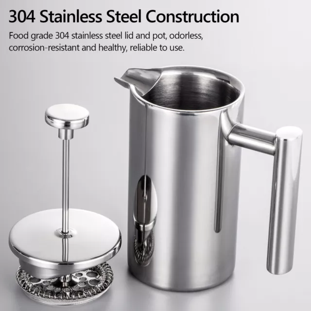 350ML Stainless Steel Double Wall French Coffee Press Tea Pot Plunger Maker