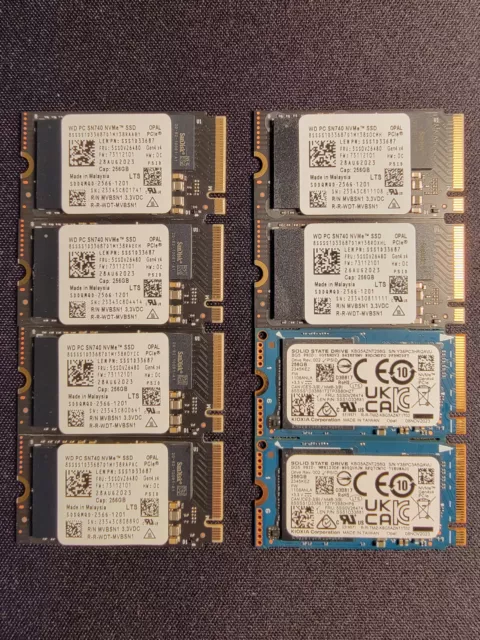 ** LOT OF 8** WD & Koxia - NVME Gen 4 - 256gb Solid State Drives *NEARLY NEW*