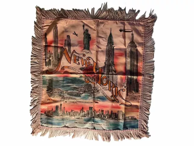 VINTAGE TABLE-RUNNER CLOTH “1930’s NEW YORK” Travel Scarf 17”X16 ...