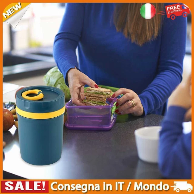 IT 330ml Bento Lunch Box with Cover Breakfast Mug for Office (Navy Blue Yellow)