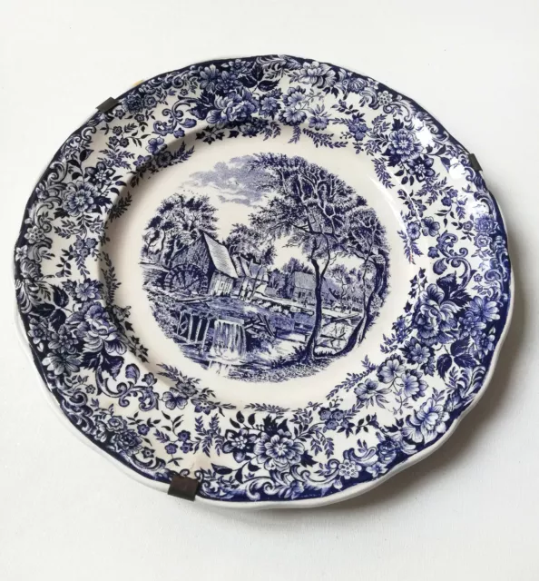 Assiette ancienne Lunéville bleu motif moulin vaisselle déco 26 cm collection