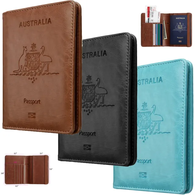 AICase Leather RFID Blocking Passport Travel Wallet Holder ID Cards Cover Case