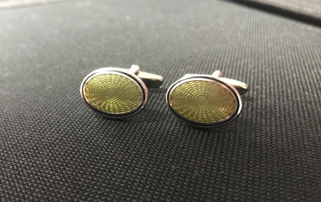 *****”Elizabeth Parker” Yellow & Navy Blue Guilloche Enamel Cufflinks*****