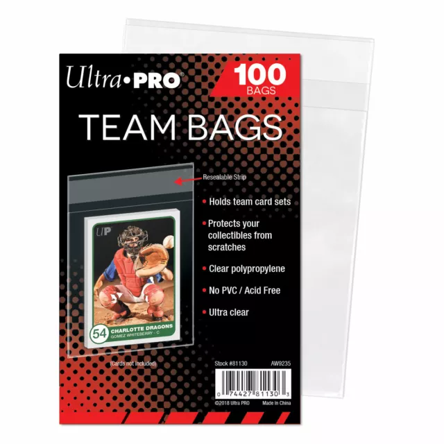 100 Ultra PRO Team Bags Resealable Card Sleeves Protectors Clear