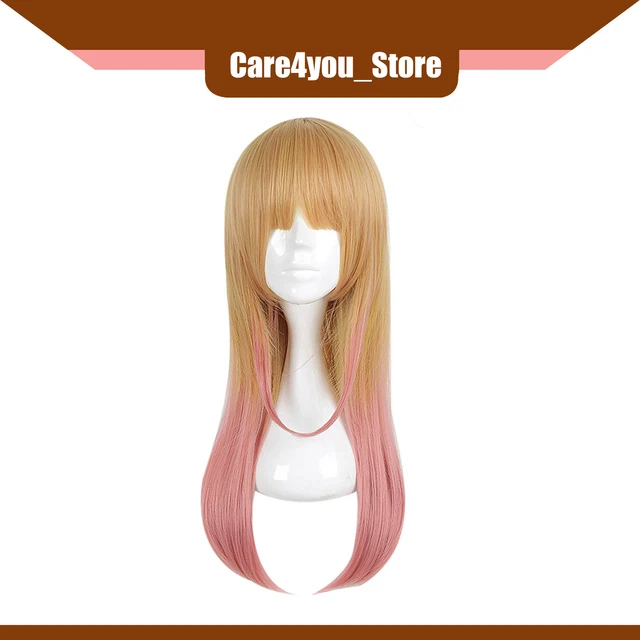 Item of 1 Women 28" Straight Hair Wigs Blonde Gradient Pink Wigs with Wig Cap