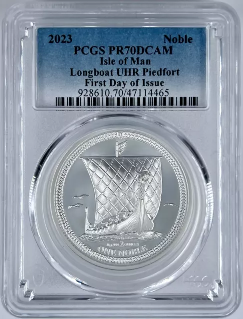 2023 Isle of Man One Noble High Relief 2 Oz Silver Coin Longboat PCGS PR70DCAM