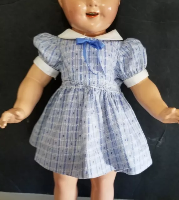 Vintage 1940,S  Cute Blue Plaid Doll Dress Fits 18" Shirley Temple Dolls ~Ect