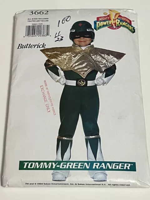 Butterick 3662 Halloween Costume Sewing Pattern Green Power Ranger Kids