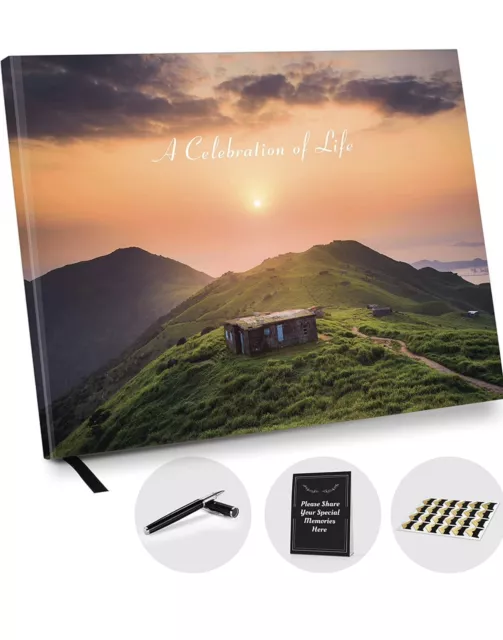 Funeral•Celebration Of Life Guest Book Mountains Sunset Memorial Hard Cover..