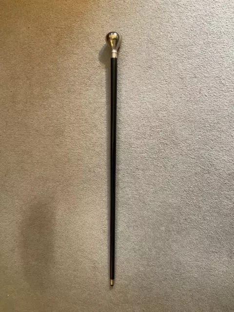 38" Metal Round Head Top, Black Wood Handle Walking Stick Cane