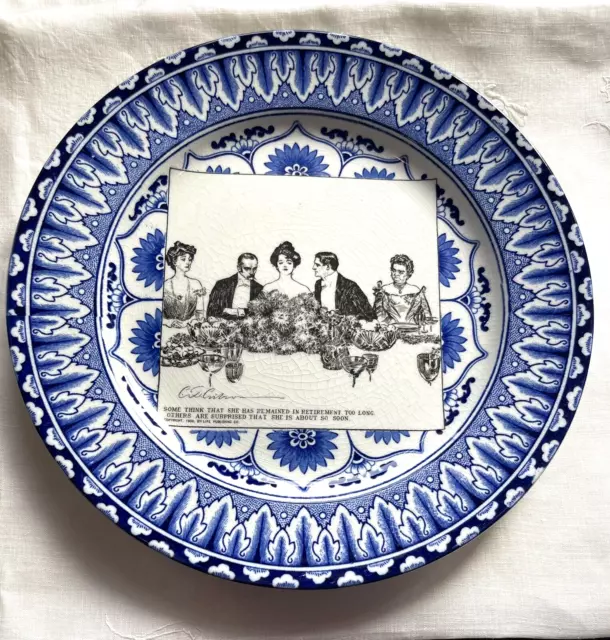 1901 Royal Doulton Gibson Girl Plate Blue Transferware IN RETIREMENT TOO LONG