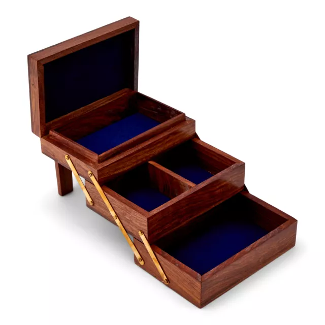Portagioie allungabile marittimo in legno naturale e ottone oro 15x10,5x10,5cm