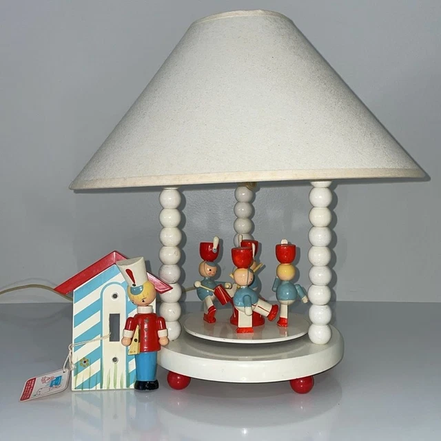 IRMI Vintage Wooden Toy Soldier Lamp and single Light-switch cover set. 1970s.