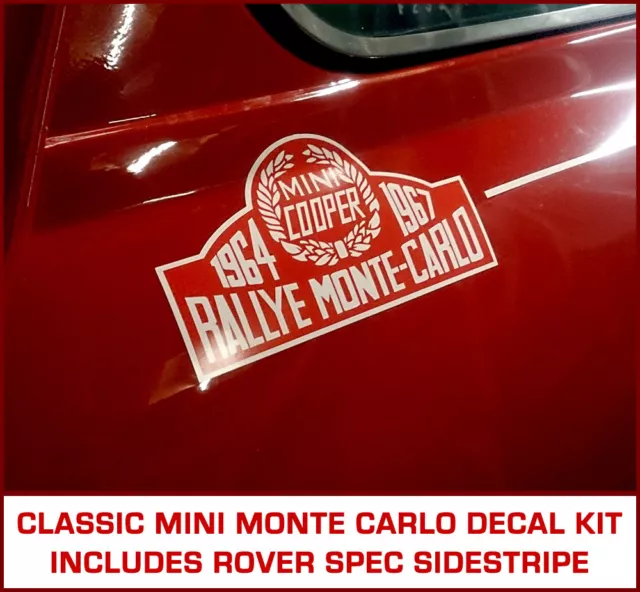 Classic Rover Mini Cooper Monte Carlo Decals Kit Paddy Hopkirk pinstripe side