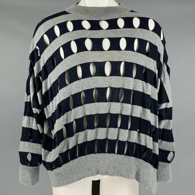 ALEXANDER WANG Size XS Grey Navy Cotton Stripe Cutout Pullover Sweater
