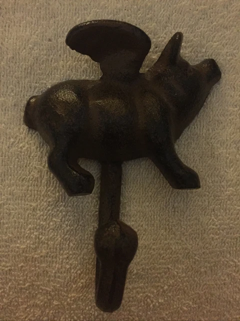 Flying Pig Single Wall Hook Cast Iron Brown *New*
