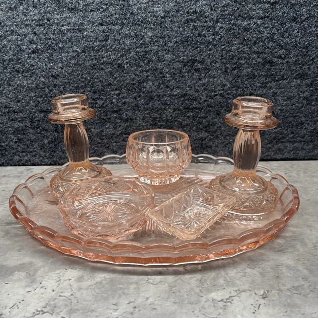 open lace back dress Pink Glass Dressing Table Set  French Originals