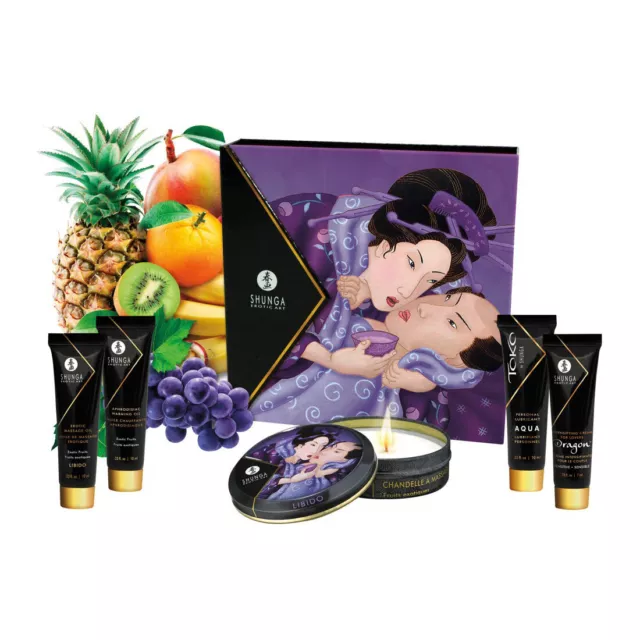 5-tlg Geschenk Set Exotic Fruits mit Aphrodisiac Massage-Öl Stimulations-Creme