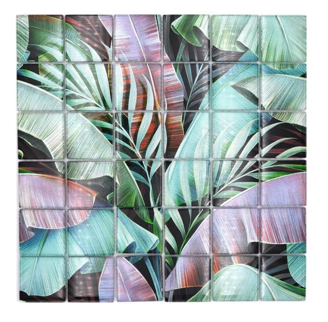 Mosaico de vidrio azulejo de mosaico selva tropical hojas verde púrpura pared 88-Pic09_f | 10 alfombras