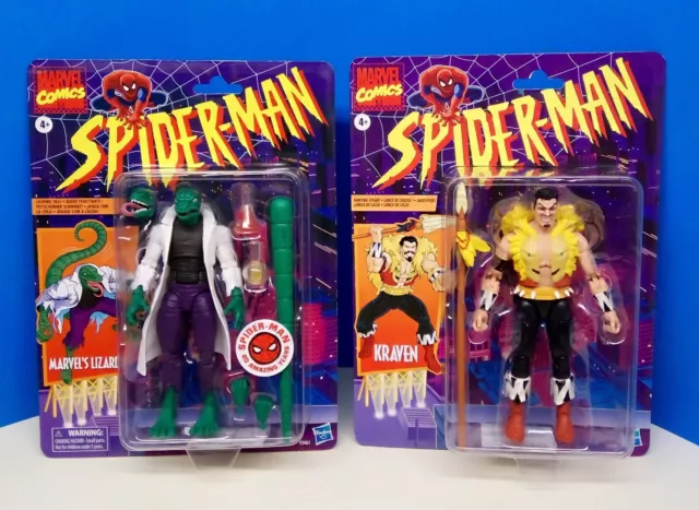 Hasbro Marvel Legends Spider-Man Retro Lizard and Kraven 6" Figure Exclusive LOT