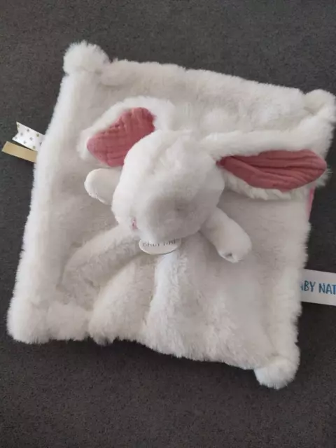 Doudou Plat Babynat Lapin Blanc rose litchi BN0634 etat neuf
