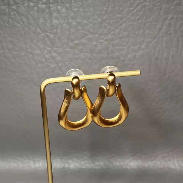 Vintage Anne Klein Earrings Gold Tone Minimalist Pierced Danglers Signed AK