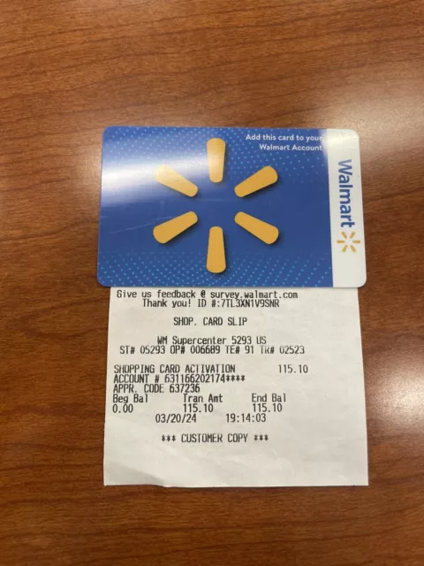 Walmart Gift Card $115.10 Physical Delivery (for Walmart and Sams Club use)