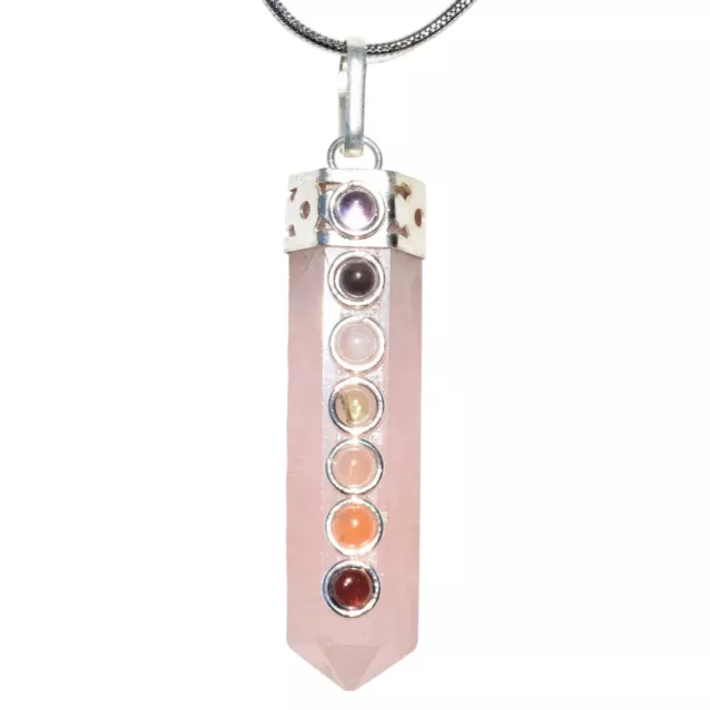 CHARGED 7 Chakra Himalayan Rose Quartz Pendant + 20" Stainless Steel Chain