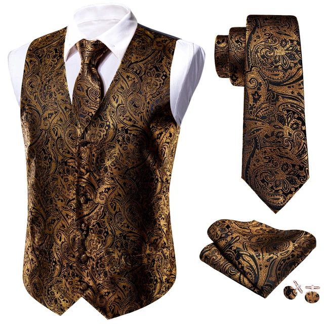 Mens Formal Wedding Waistcoat Paisley Floral Suit Vest Slim Tuxedo Silk Tie Set
