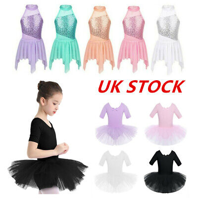 UK Girls Ballet Dress Kids Sequined Halter Tutu Skirts Gymnastics  Dancewear