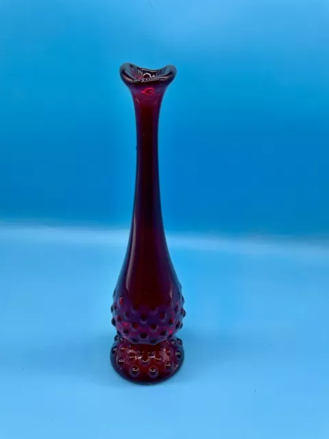 Vintage FENTON Ruby RED Hobnail BUD Swung VASE Stretch MCM Art Glass HAND BLOWN