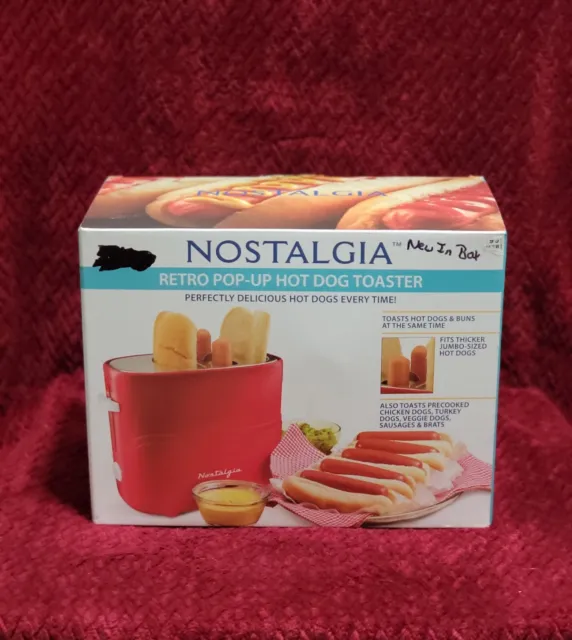 Nostalgia Retro Red Pop-Up Hot Dog Toaster New Sealed Box