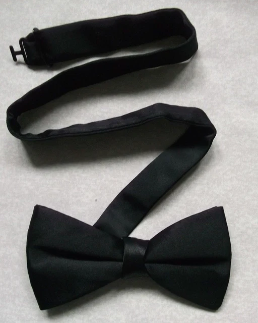 Bow Tie Dickie Bowtie Retro Adjustable Silky Black Mens Vintage
