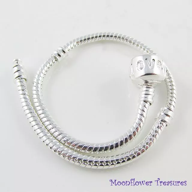 20cm Silver Plated Charm Bracelet, Love Clasp, fit European Beads