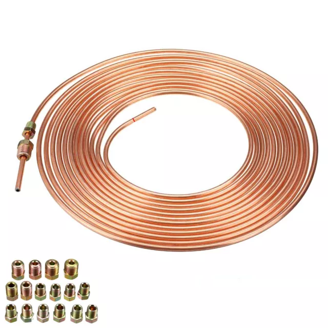 Universal Car Brake Line Tubing Kit 3/16in OD 25Ft Coil Roll+16Pcs Nuts Fittings