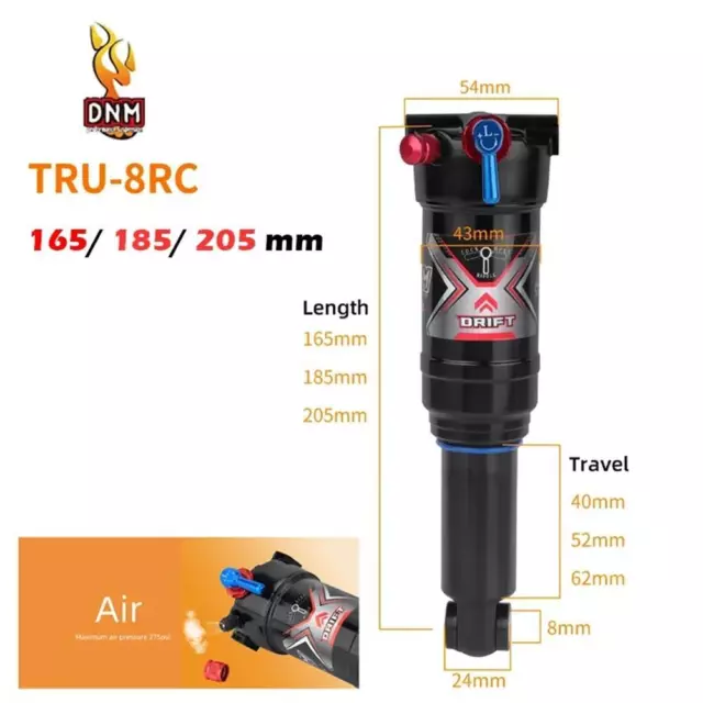 DNM TRU-8RC Mountain Bike Air Rear Shock With Lockout  165mm 185mm 205mm NEW