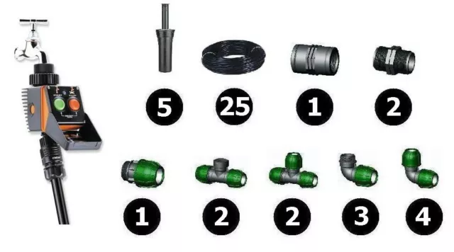 Starter Kit Irrigazione Programmatore Pratico Giardino Prato 50 Mq Irrigatore